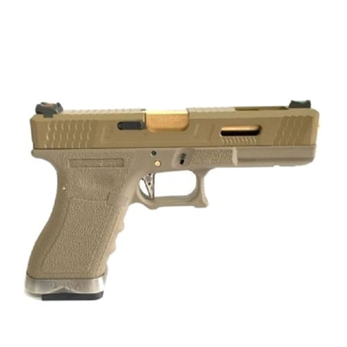 WE G17 T9 GBB Pistol (Tan Slide / Gold Barrel / Tan Frame)